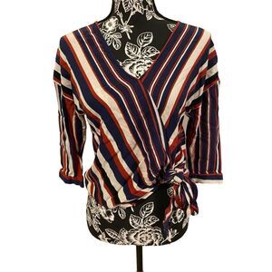 Zara Basic Cropped Striped Blouse Side Tie Beach Coastal Crop Top Patriotic